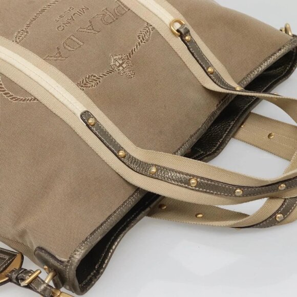 PRADA Hand Bag Canvas 2way Beige Gold Auth bs28891 - Picture 8 of 15